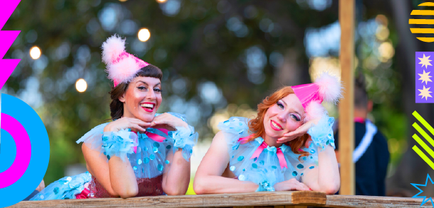 Showgirls in circus costumes in The Pleasure Garden